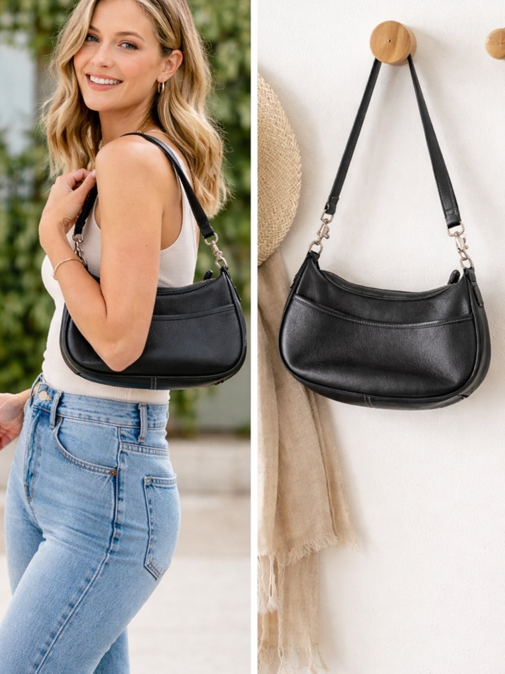 Coach Authentic Vintage Hamptons Hobo Black Leather Demi Bag